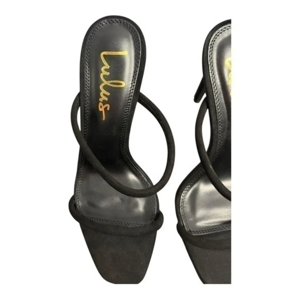 NIB Lulus Theyaa Black‎ Faux Suede Square Toe High Heel Sandals Size 7 - Picture 5 of 7